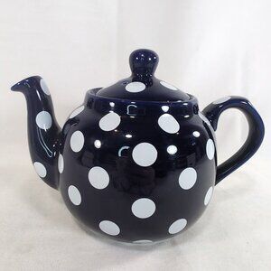 London Pottery Navy Blue White Polka Dot Teapot Lid Ceramic Dot Globe 6 Cup Tea